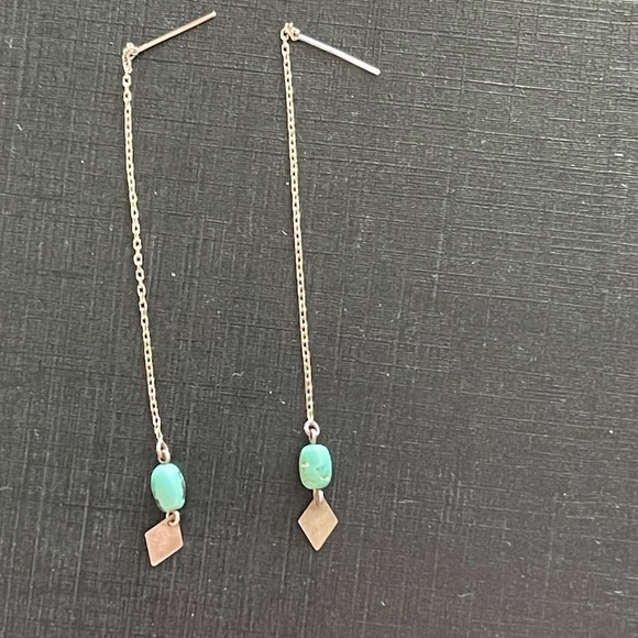 Sterling Silver and Turquoise Threader Earrings - Picture 5 of 7